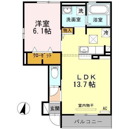 角井田ハウス(1LDK/1階)の間取り写真