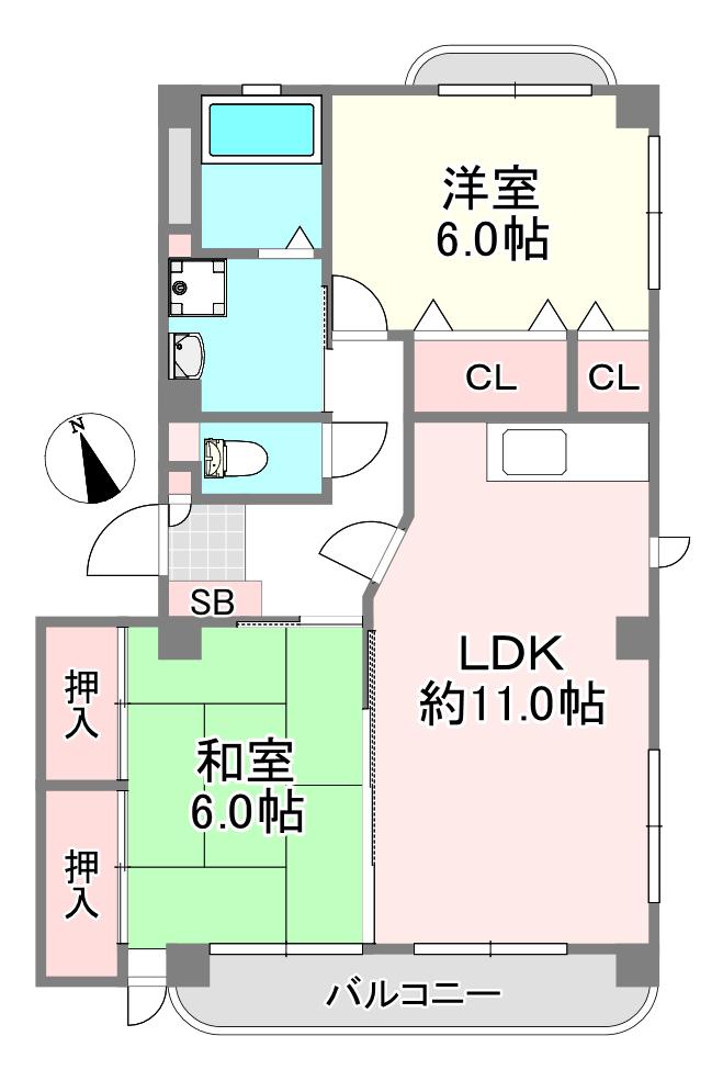 ルーブルミナミII(2LDK/3階)の間取り写真