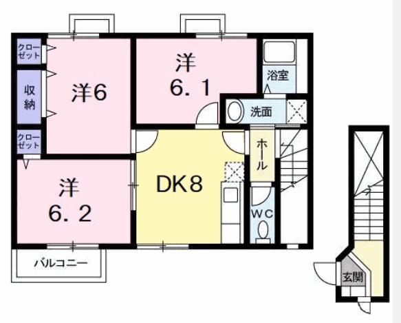 ホワイトリバー A(3DK/2階)の間取り写真