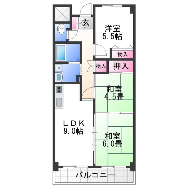 サンライズマンション岩出I(3LDK/9階)の間取り写真