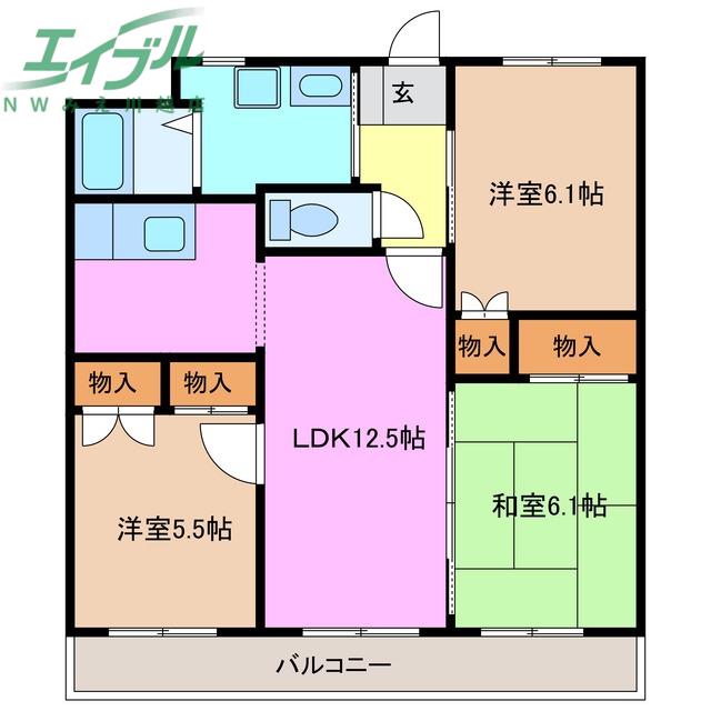コンフォート桑名(3LDK/2階)の間取り写真