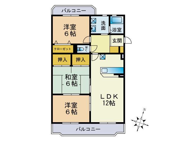 グランデージ空港南(3LDK/1階)の間取り写真
