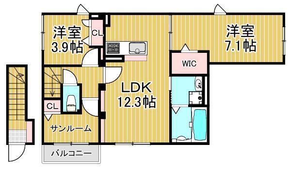 葛飾区東四つ木1丁目PJ(2LDK/2階)の間取り写真