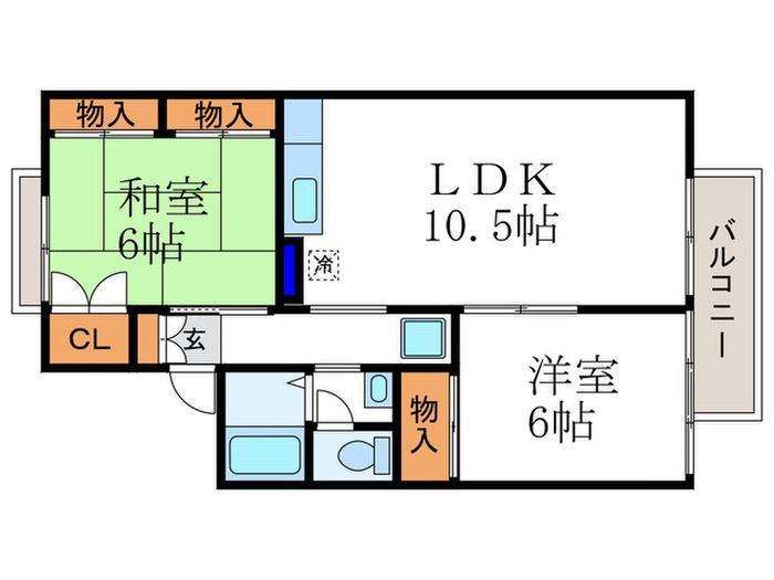 セジュール山代上桂(2LDK/1階)の間取り写真