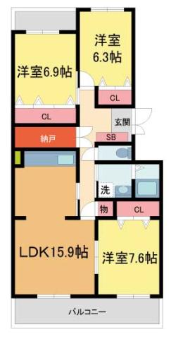 RUNOAS KOUSHIEN(3SLDK/4階)の間取り写真