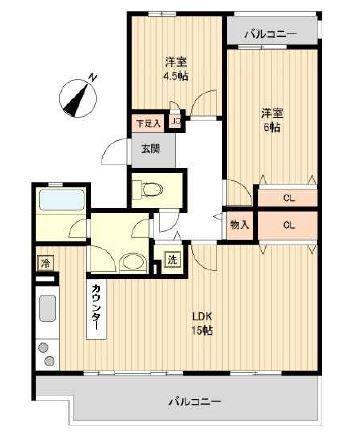 セレーノ大宮C棟C棟(2LDK/3階)の間取り写真