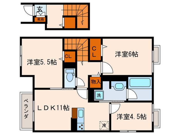 ヴィステリアスクエアB(3LDK/2階)の間取り写真