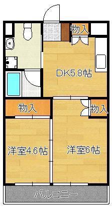 オアーゼ上の原(2DK/4階)の間取り写真