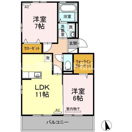 ルミエール朝生田(2LDK/3階)の間取り写真