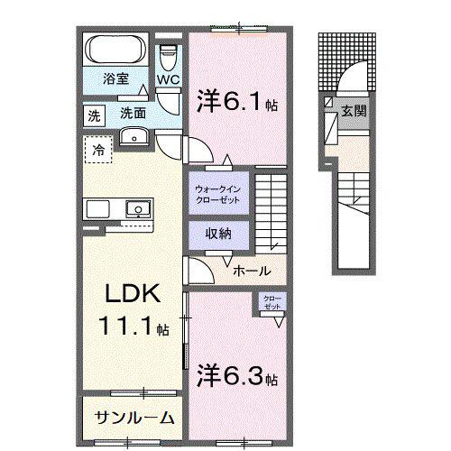 コスタ・ルーチェ(2LDK/2階)の間取り写真