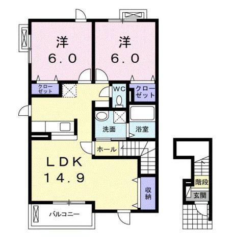 ベルヴィラージュ I(2LDK/2階)の間取り写真