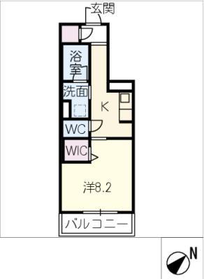 岡崎市上和田町シャーメゾンA棟(1K/2階)の間取り写真