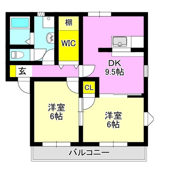 ラ・ポールI(2DK/2階)の間取り写真