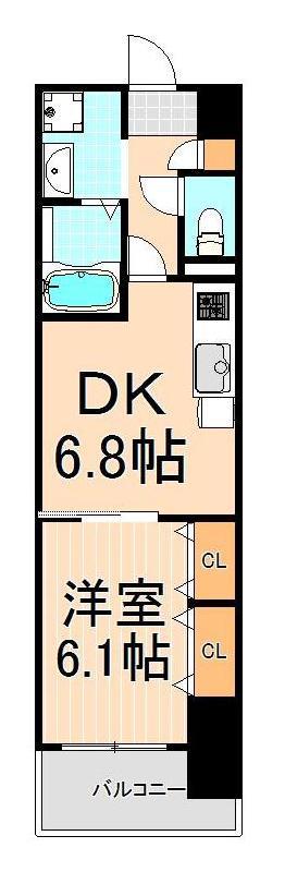 ライツ福助(1DK/8階)の間取り写真