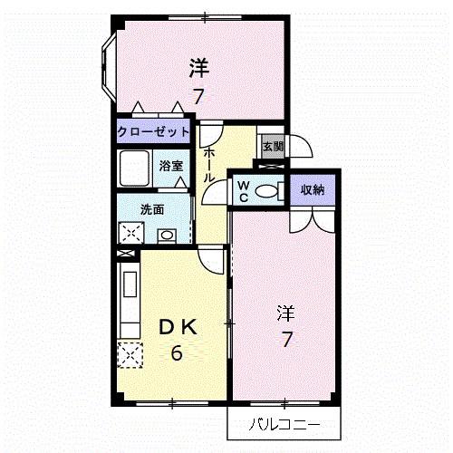 レークヒルズ希みが丘弐番館(2DK/2階)の間取り写真