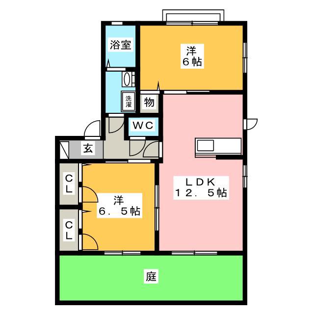 サニーインテル E棟(2LDK/1階)の間取り写真