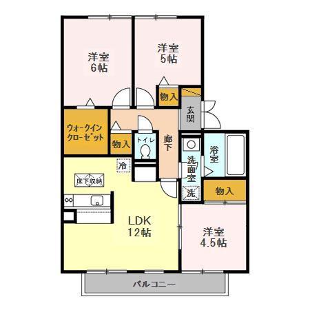 ドミールB(3LDK/1階)の間取り写真