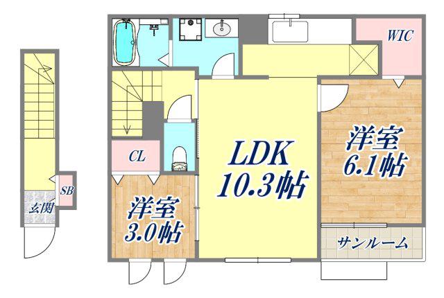 パーク・エノコダ(2LDK/2階)の間取り写真