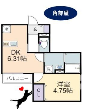 スカイブルー幸手(1DK/2階)の間取り写真