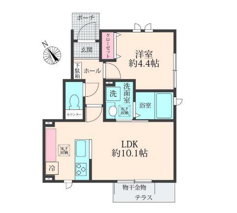 HOUSE千歳船橋(1LDK/1階)の間取り写真