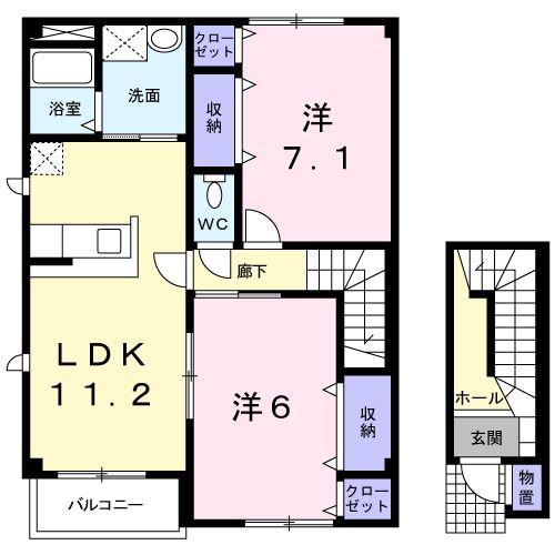 グラース ノウI(2LDK/2階)の間取り写真