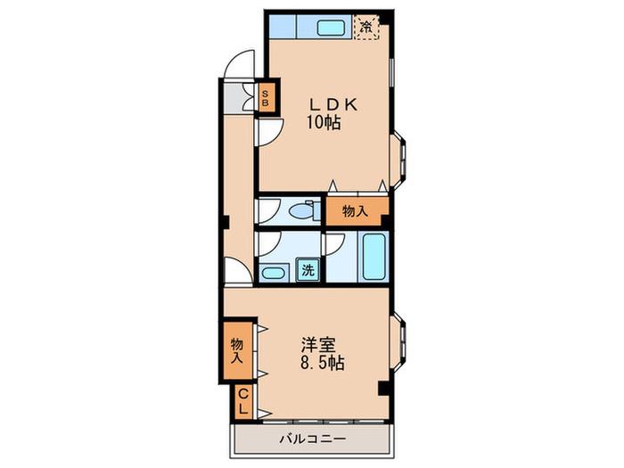 ハイツ中田(1LDK/2階)の間取り写真