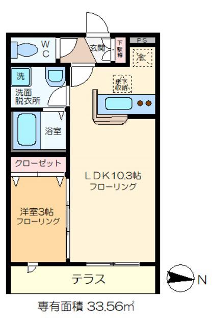 GREEN(1LDK/1階)の間取り写真