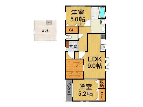 南武庫之荘5丁目アパート(2LDK/2階)の間取り写真