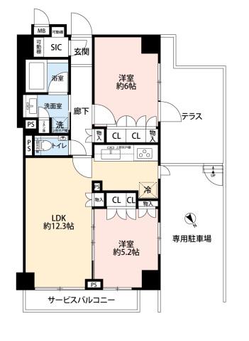 プレシス市谷台町坂(2LDK/2階)の間取り写真