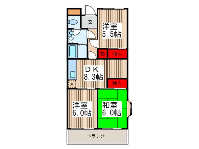 グリーンヴィレッジ(3DK/2階)の間取り写真