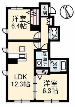 グランマスト高松中央B棟(2LDK/1階)の間取り写真