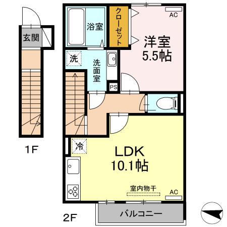 グランフォレMI(1LDK/2階)の間取り写真