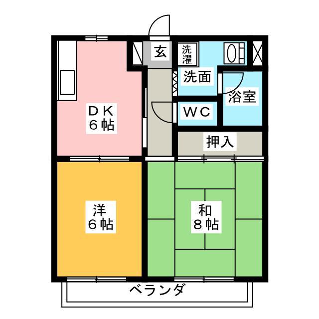 ハッピネス(2DK/1階)の間取り写真