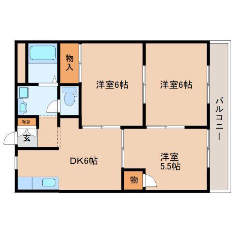 ビエント生駒(3DK/1階)の間取り写真