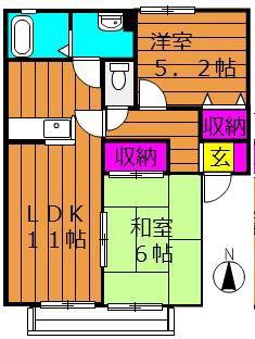 ビアン連島E棟(2LDK/2階)の間取り写真