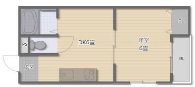ロイヤルハイツ山之内(1DK/3階)の間取り写真