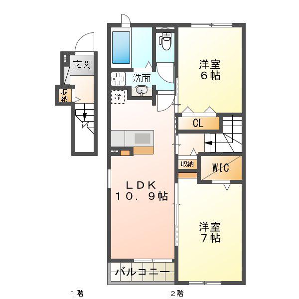 アーク D(2LDK/2階)の間取り写真