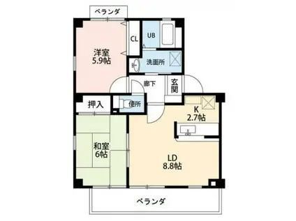 フォブール徳力(2LDK/3階)の間取り写真