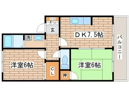 サン・セジュール(2DK/1階)の間取り写真