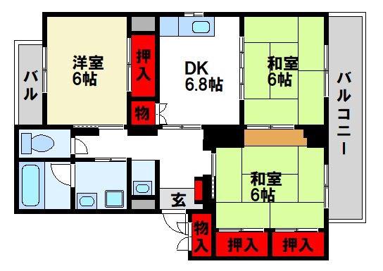 ハイツ石崎(3DK/3階)の間取り写真