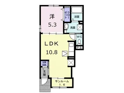 セレブレイト ヒルズI(1LDK/1階)の間取り写真