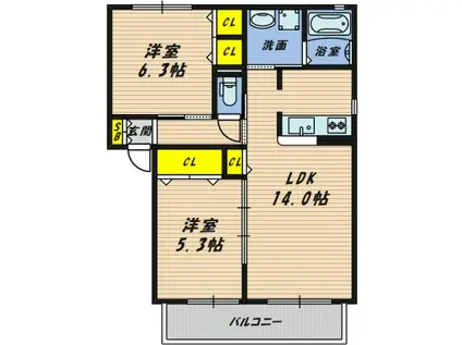 ソレヴィラSHINMORI(2LDK/1階)の間取り写真