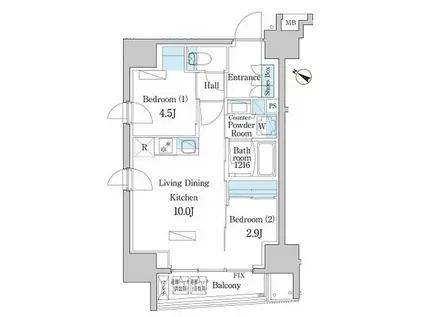 DUO FLATS日本橋水天宮 (2SLDK/4階)の間取り写真
