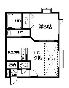 フェリシダB棟(1LDK/2階)の間取り写真