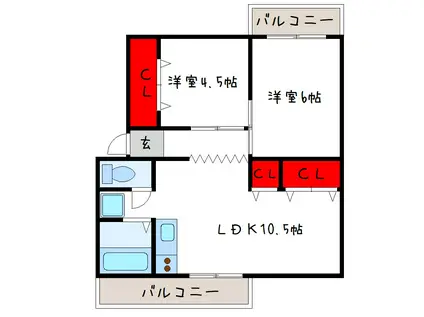 フラワリータウン志紀 D棟(2LDK/4階)の間取り写真