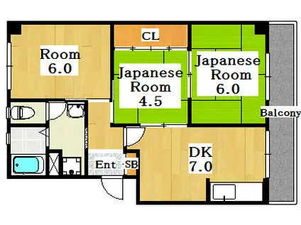 白房マンション(3DK/4階)の間取り写真