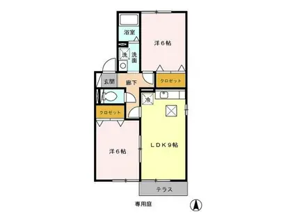 ディアコートB(2LDK/1階)の間取り写真