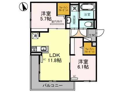 FAMILLE 八尾東(2LDK/3階)の間取り写真