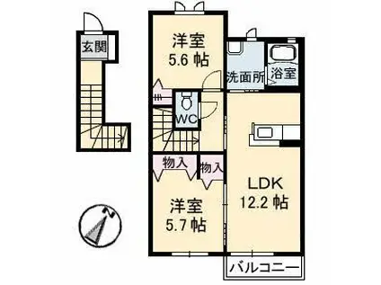 メゾンワイツ B棟(2LDK/2階)の間取り写真