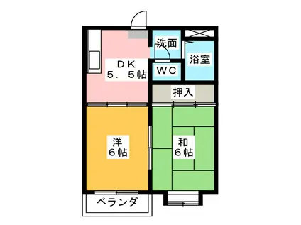 ジュネスみずたにD(2DK/2階)の間取り写真